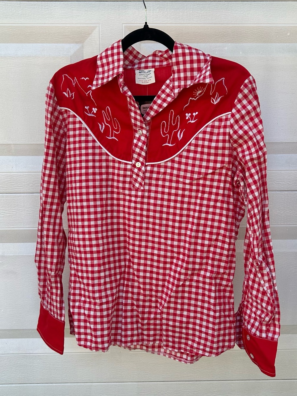 Western checkered embroidered cotton shirt